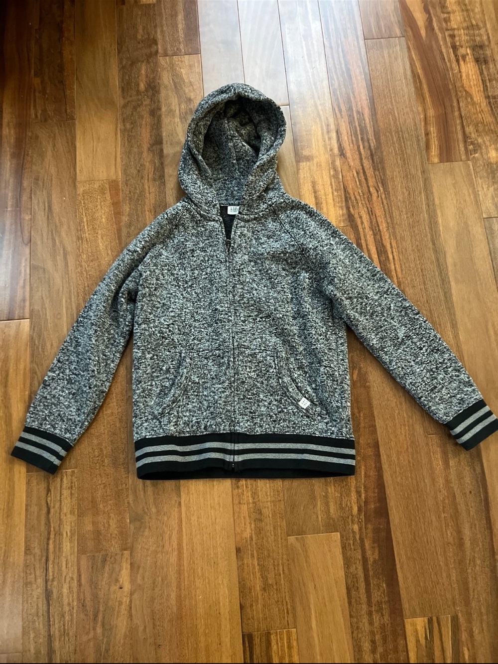 GAP Boy's Black and Gray Marled Hooded Zip-Up Sweater